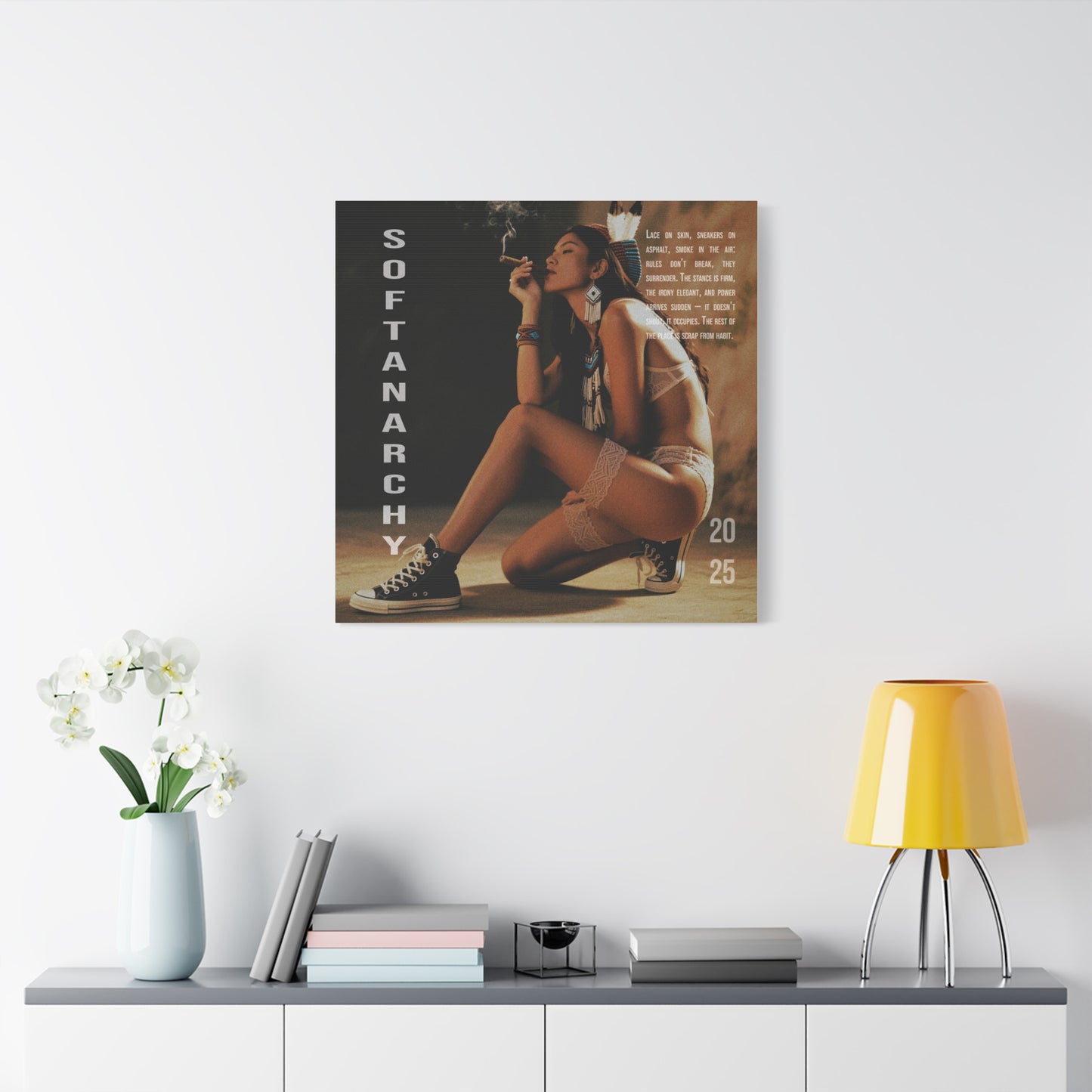 Stretched Canvas Art, Softanarchy Wall Decor, Boho Vibe Home Accent, Gift for Art Lovers, Unique Living Room Decor, 2025 Art Piece