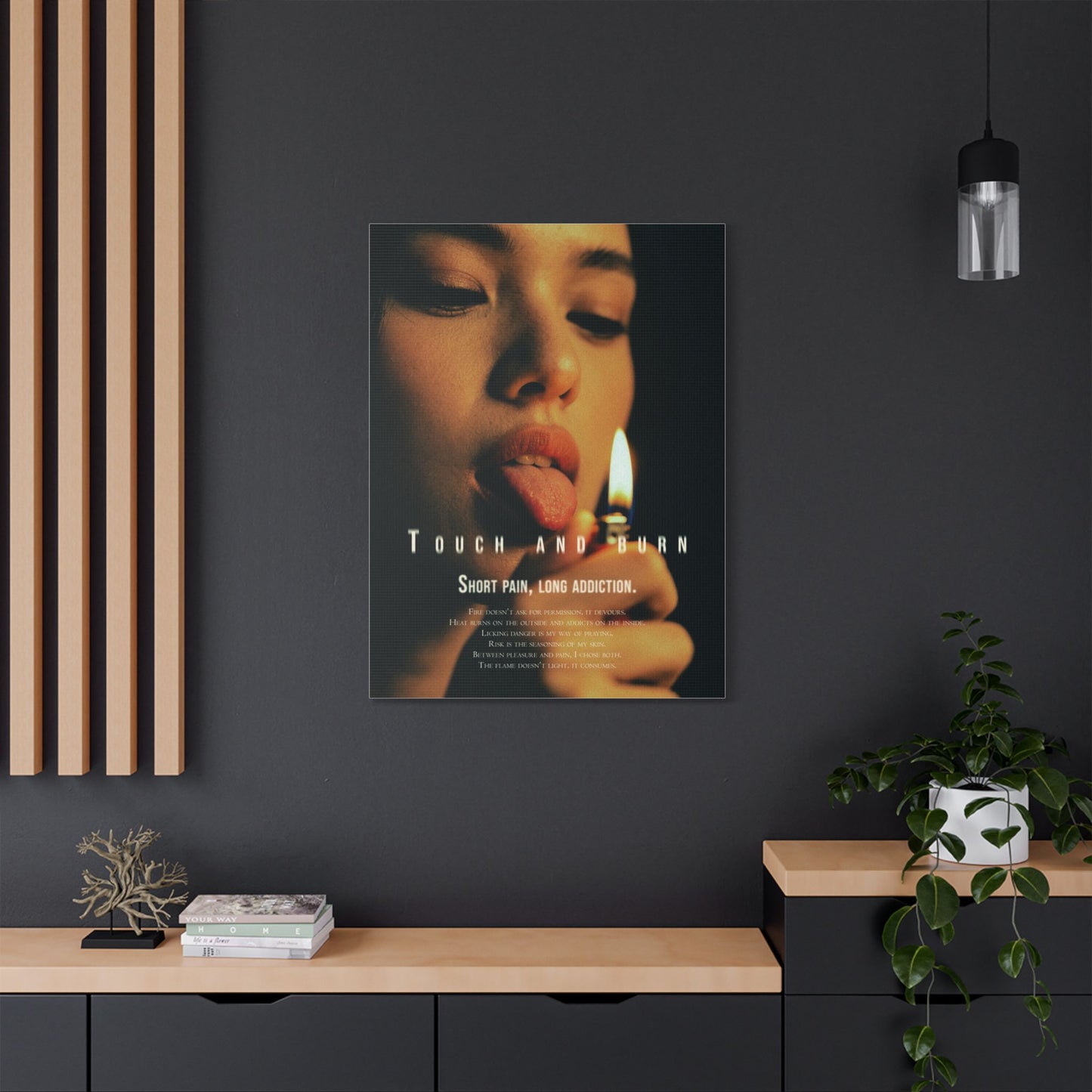 Touch and Burn Satin Canvas Wall Art, Motivational Home Decor, Modern Aesthetic Print, Unique Gift for Art Lovers, Bedroom Wall Hanging