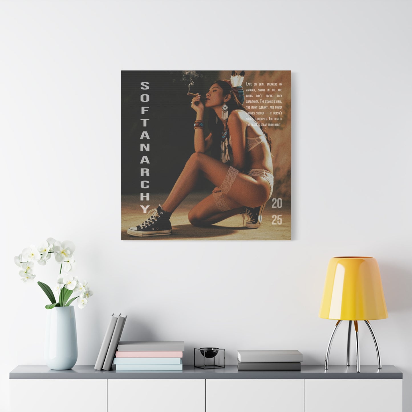 Stretched Canvas Art, Softanarchy Wall Decor, Boho Vibe Home Accent, Gift for Art Lovers, Unique Living Room Decor, 2025 Art Piece