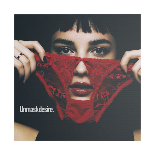 Satin Canvas Wall Art, Unmask Desire, Bold Red Lace Print, Bedroom Decor, Gift for Her, Daring Home Accent