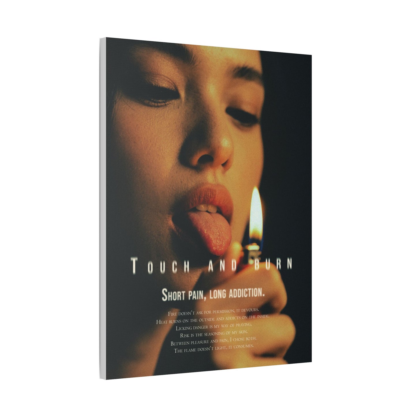 Touch and Burn Satin Canvas Wall Art, Motivational Home Decor, Modern Aesthetic Print, Unique Gift for Art Lovers, Bedroom Wall Hanging